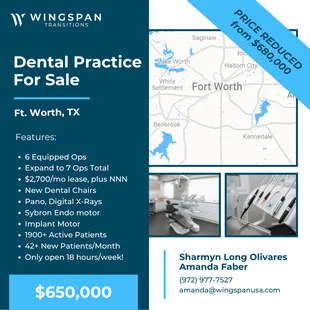 Ft. Worth, TX 🌟 General Dental Practice – $680K PRICE REDUCED TO $650K